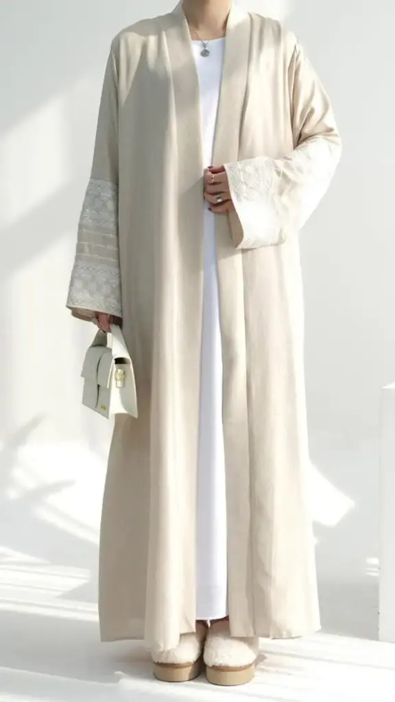 Elegant Open Abaya - Beige