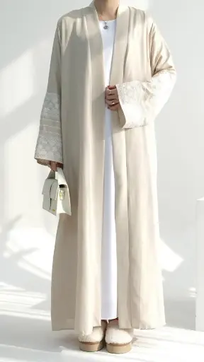 Elegant Open Abaya - Beige